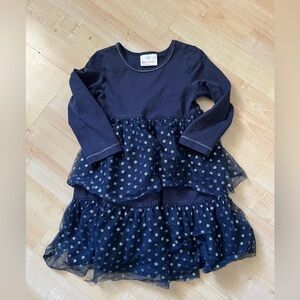 Hanna Andersson‎ navy blue silver polka dot tiered glitter dress